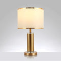 DecorBites™ Minimalist Fabric Cylinder Table Lamp: 1-Light Brass Nightstand Lighting with Drum Shade