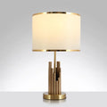 DecorBites™ Minimalist Fabric Round Shade Table Lamp - 1 Light Brass Nightstand Lighting for Study Room