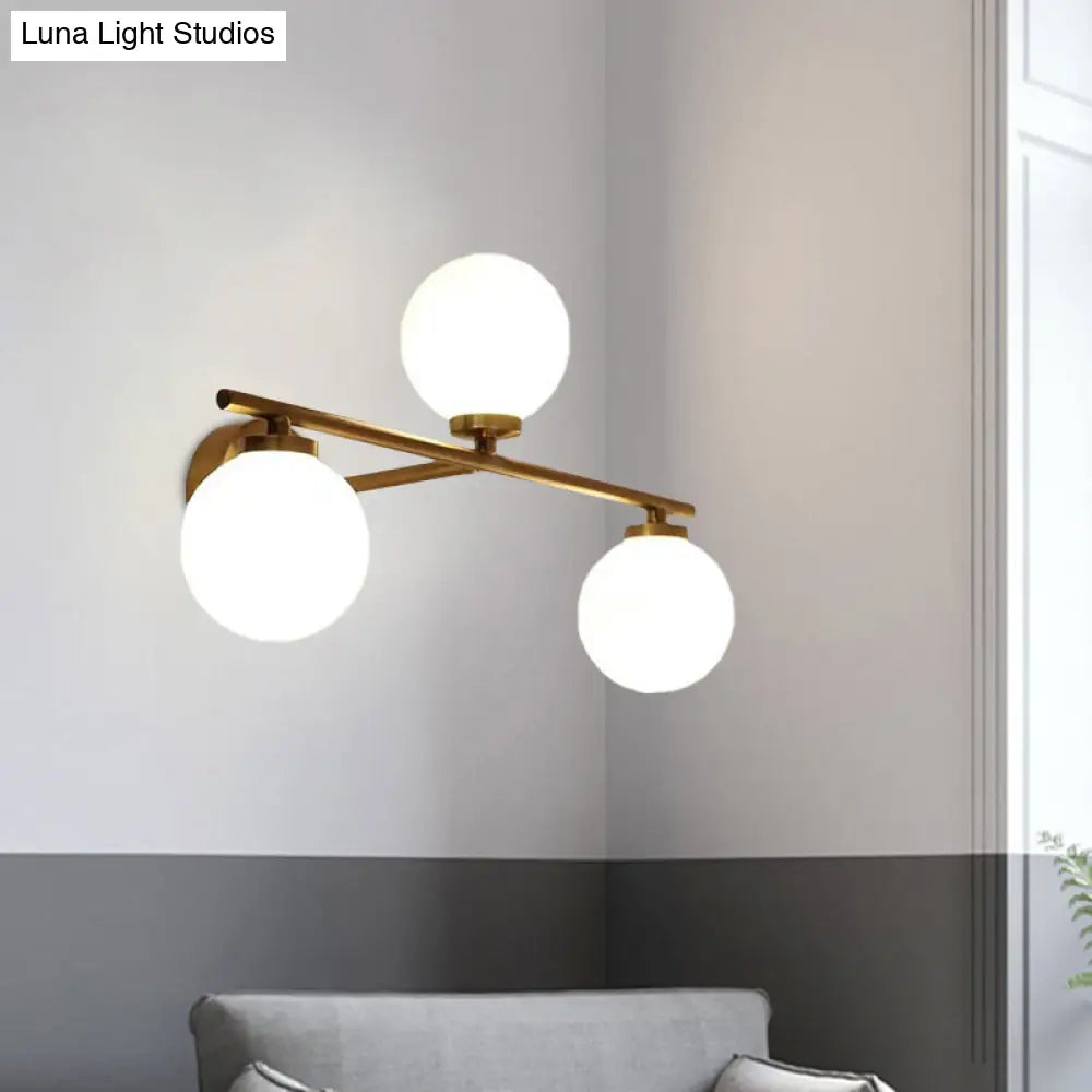 DecorBites™ Minimalist Globe Opal Glass Sconce Light Fixture - Up and Down Wall Lamp, Gold, 3 Bulbs
