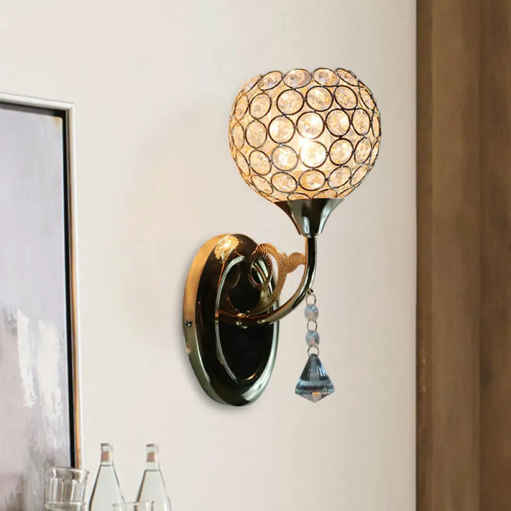 DecorBites™ Minimalist Gold Bowl Wall Sconce Light: Opulent Crystal Inlaid Fixture for Bedroom, 1 Bulb