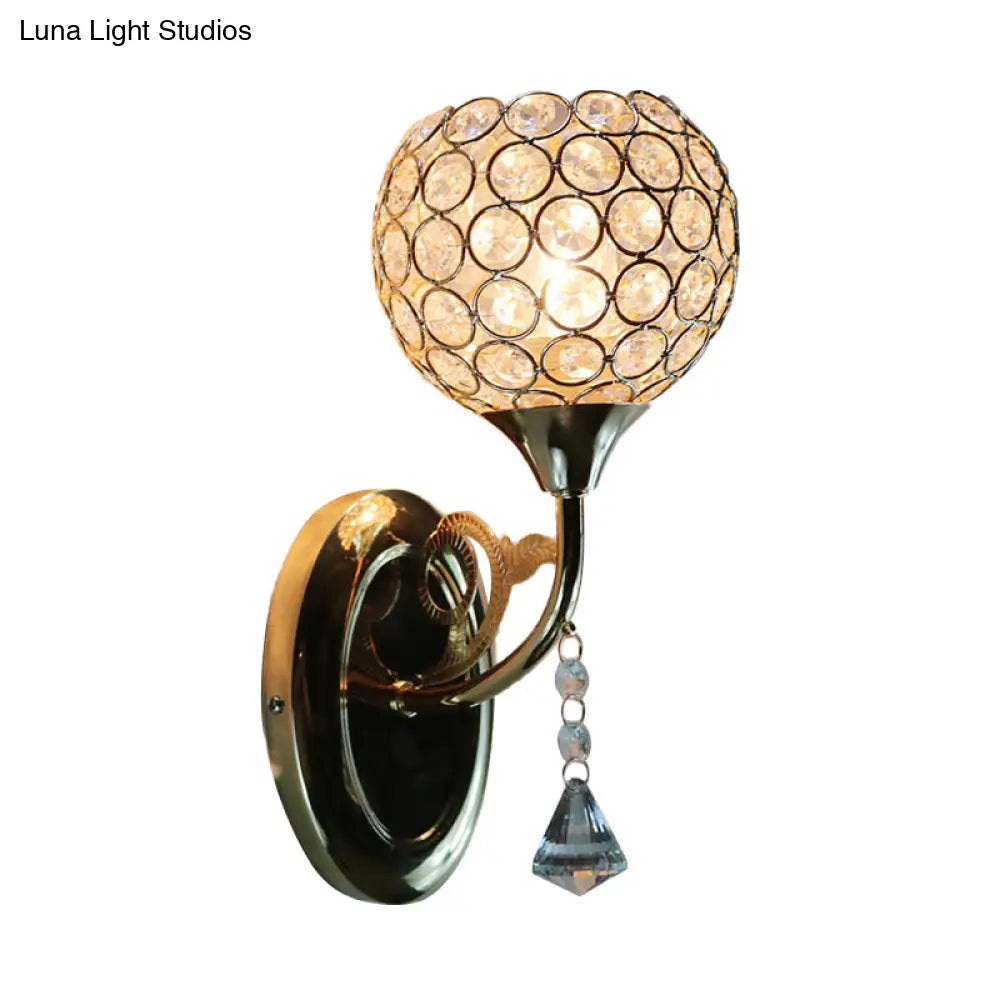 DecorBites™ Minimalist Gold Bowl Wall Sconce Light: Opulent Crystal Inlaid Fixture for Bedroom, 1 Bulb