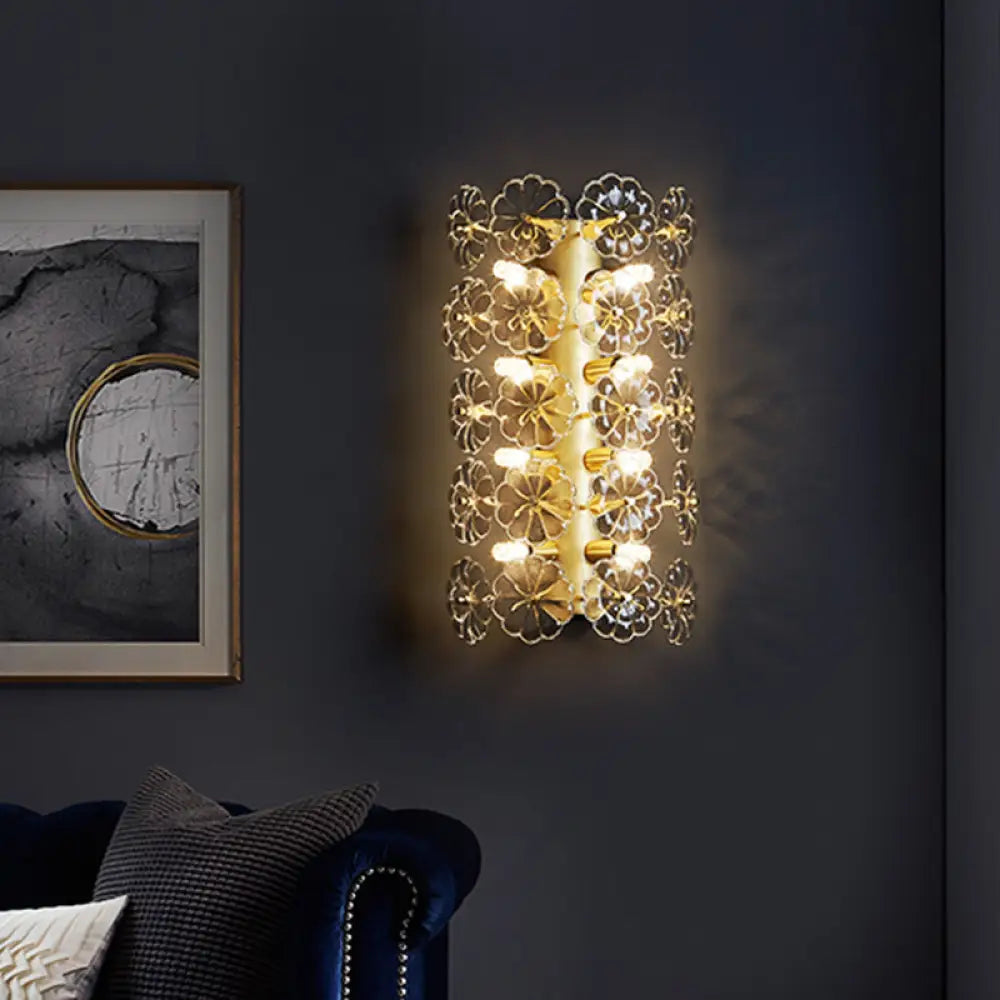 DecorBites™ Minimalist Gold Floral Sconce Light with Crystal Shade - Wall Mount Lighting for Bedroom