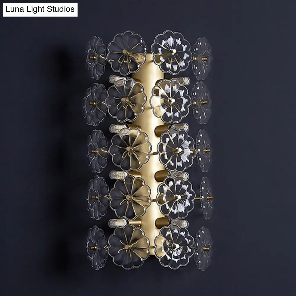 DecorBites™ Minimalist Gold Floral Sconce Light with Crystal Shade - Wall Mount Lighting for Bedroom
