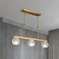 DecorBites™ Minimalist Gold Island Pendant Light with Faceted Crystal Sphere and Linear Design - 3/4 Lights Hanging Lamp Kit
