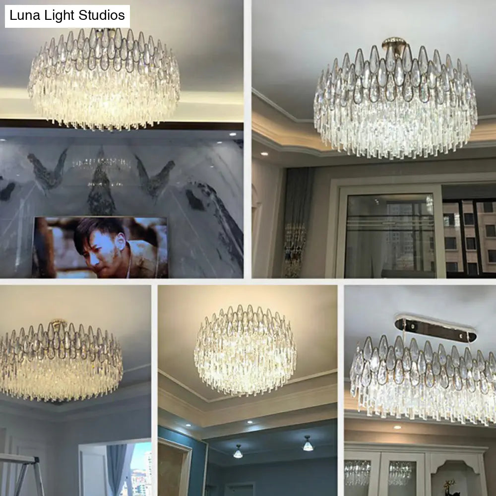 DecorBites™ Minimalist K9 Crystal Drum Pendant Light for Living Room Chandelier