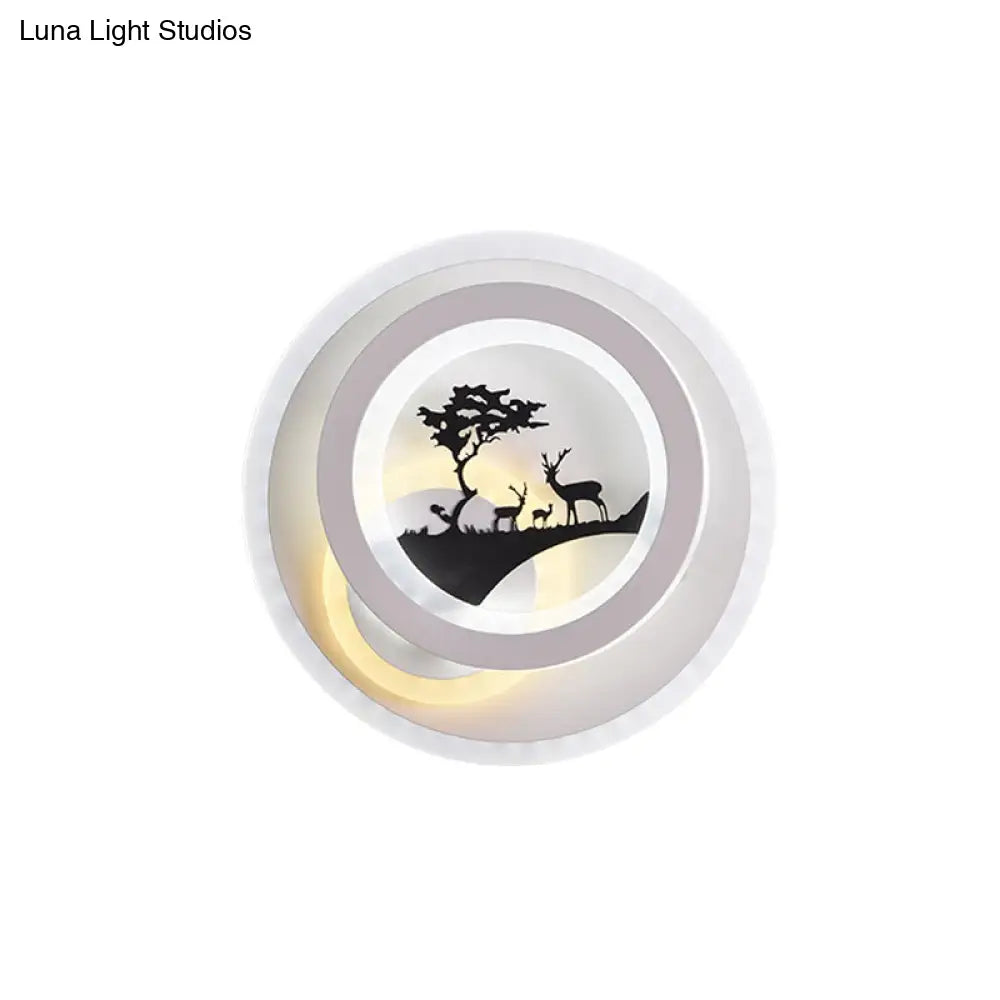 DecorBites™ Minimalist LED Acrylic Sconce Light Fixture with Tree and Elk Design for Bedroom Lighting