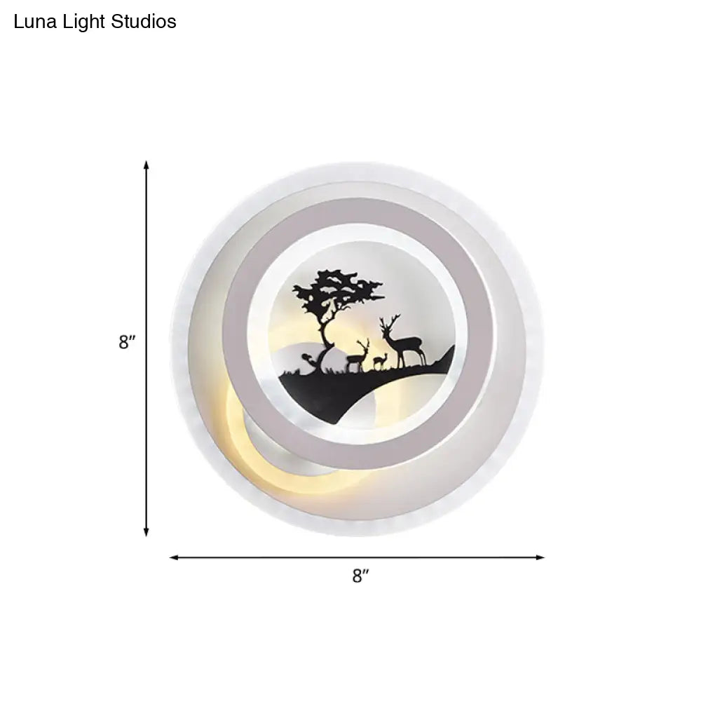 DecorBites™ Minimalist LED Acrylic Sconce Light Fixture with Tree and Elk Design for Bedroom Lighting