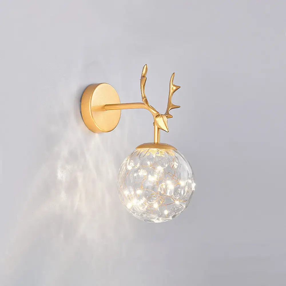 DecorBites™ Minimalist LED Bedroom Sconce with Antler and Glass Design - Wall Mount Lamp with Starry String