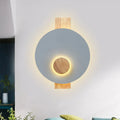 DecorBites™ Minimalist LED Metal Disk Wall Light Fixture with Wood Backplate - Black/Grey/White