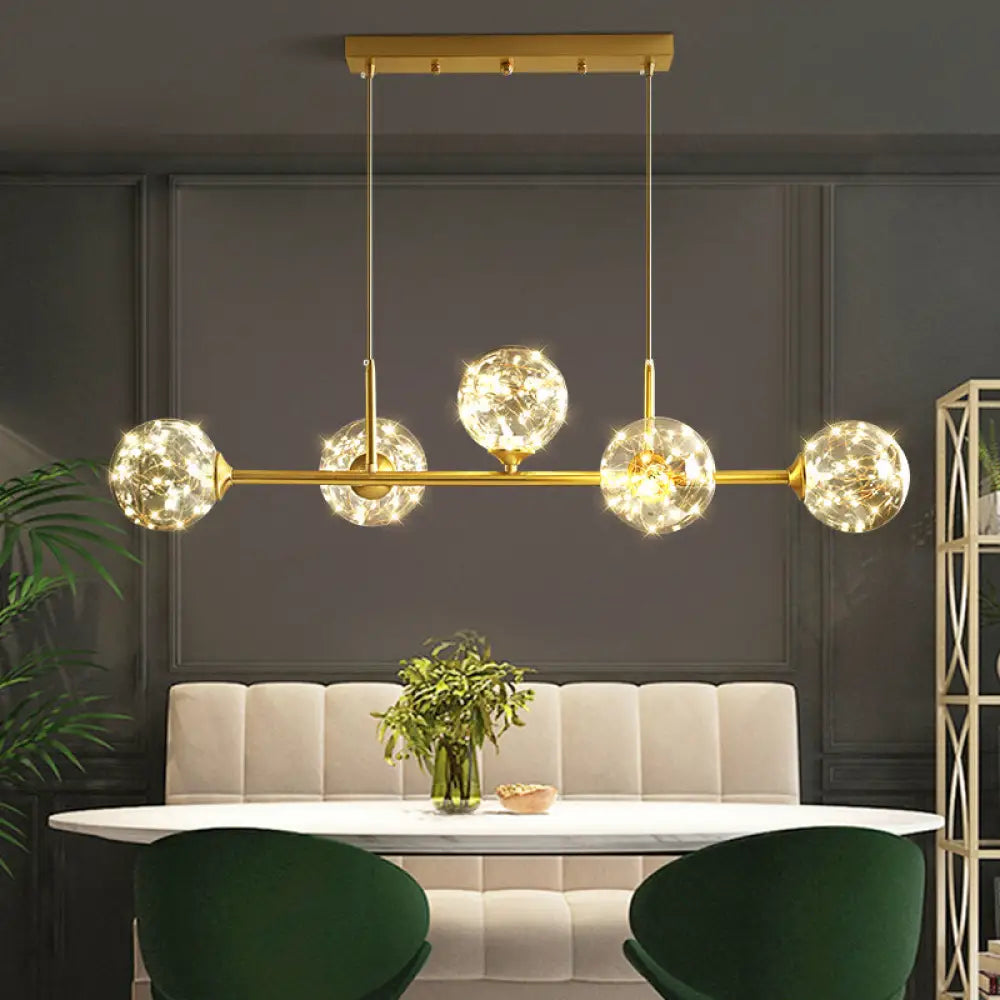 DecorBites™ Minimalist LED Pendant Light with Clear Glass Sphere Shade and Brass Finish