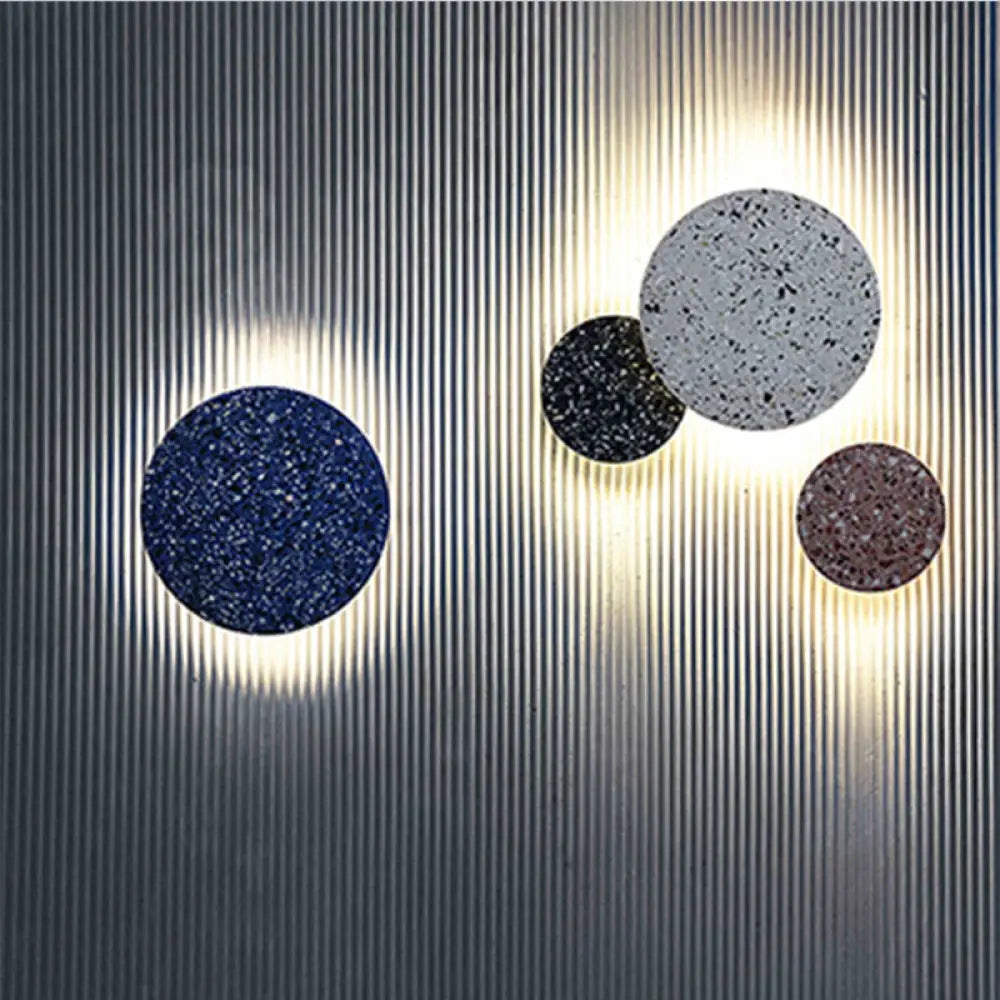 DecorBites™ Minimalist LED Wall Sconce: Disc Shaped Terrazzo Bedroom Light - Pink/Blue/Black, 7"/10" Diameter