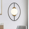 DecorBites™ Minimalist Metal Halo Ring Sconce Lighting with Black/Gold Finish, Orb White Glass Shade