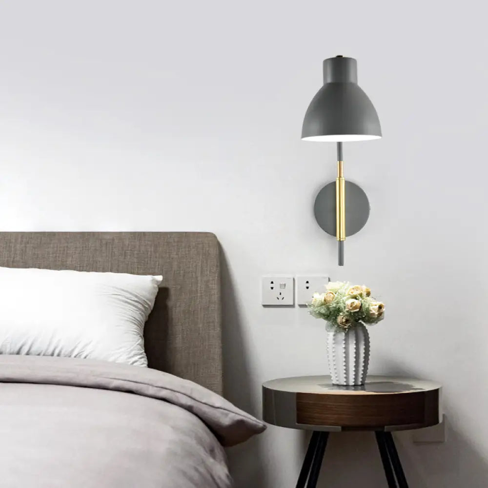 DecorBites™ Minimalist Metal Wall Mounted Light with Dome Shade - Rectangular Arm Sconce in Grey/White/Green, 5.5" Wide