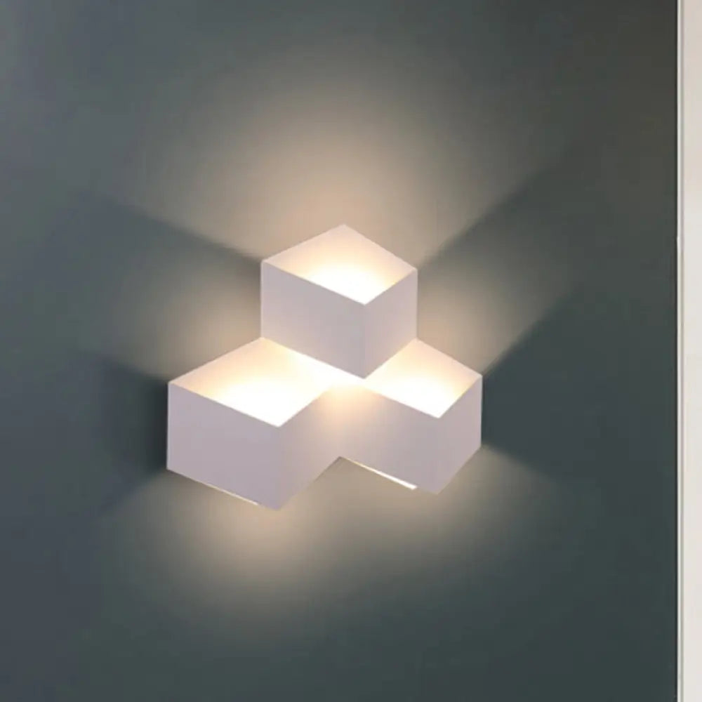 DecorBites™ Minimalist Metallic Geometric Wall Mount Light: Cubic Shape, 1/2-Light White Wall Lamp for Corridor
