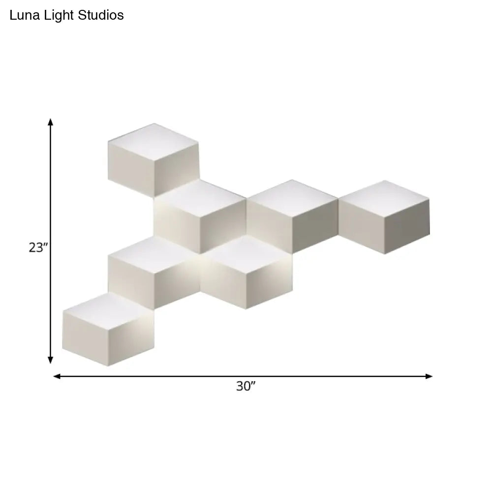 DecorBites™ Minimalist Metallic Geometric Wall Mount Light: Cubic Shape, 1/2-Light White Wall Lamp for Corridor