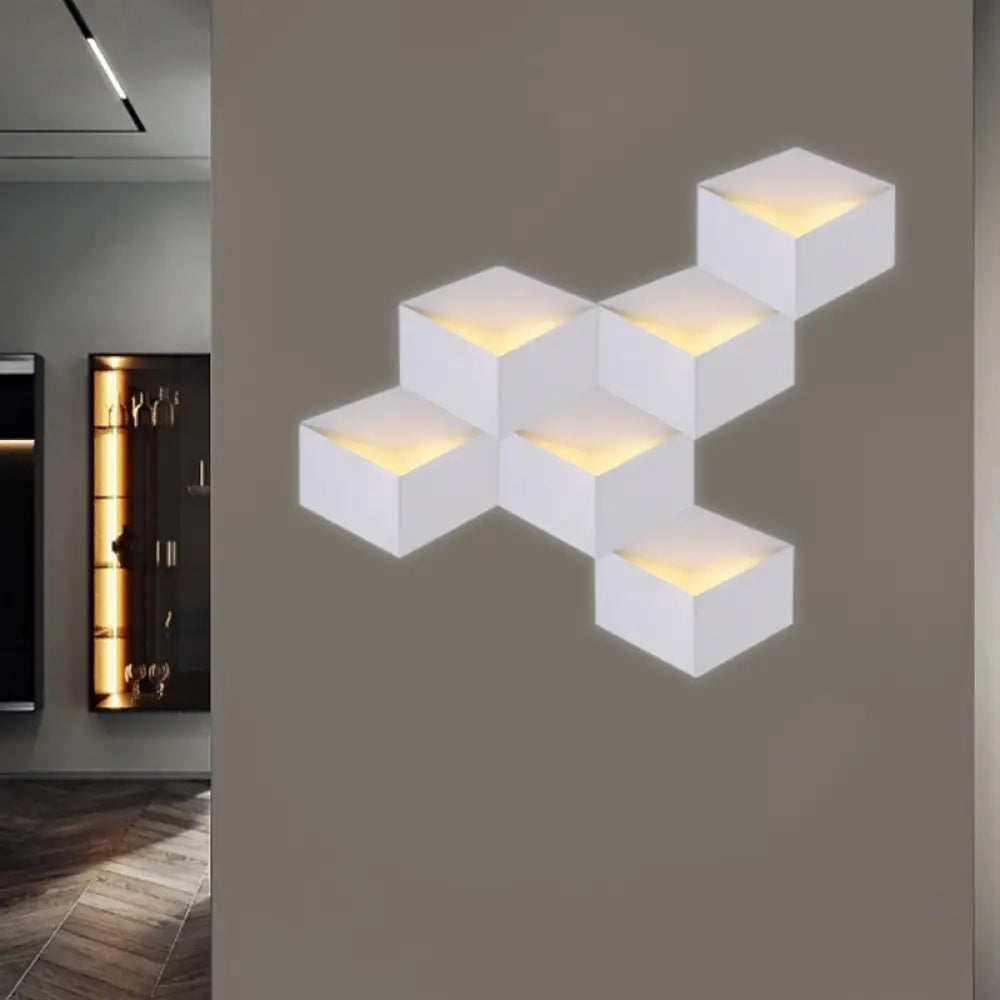 DecorBites™ Minimalist Metallic Geometric Wall Mount Light: Cubic Shape, 1/2-Light White Wall Lamp for Corridor