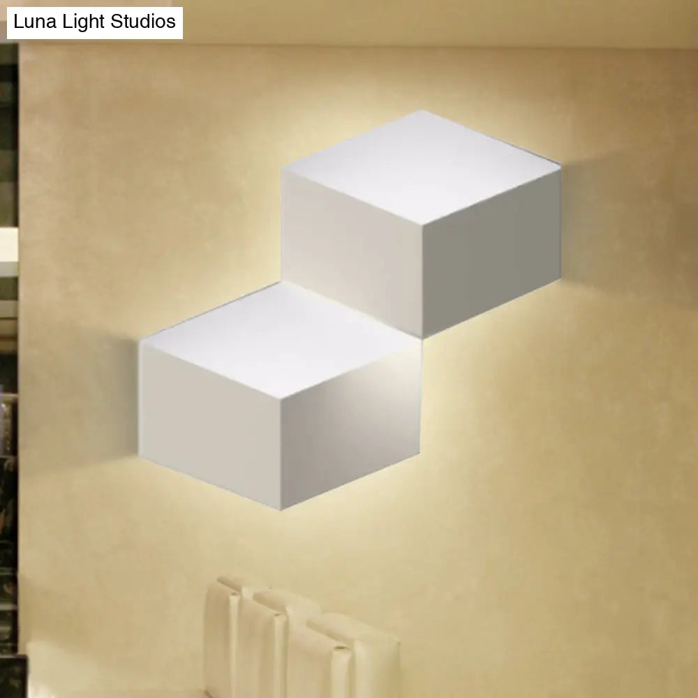 DecorBites™ Minimalist Metallic Geometric Wall Mount Light: Cubic Shape, 1/2-Light White Wall Lamp for Corridor