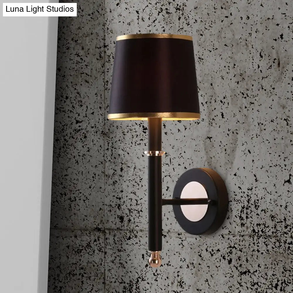 DecorBites™ Minimalist Metallic Wall Sconce Light, 1-Light, Black/Flaxen, for Bedroom - 16"/18.5" Cone Wall Mount Lighting