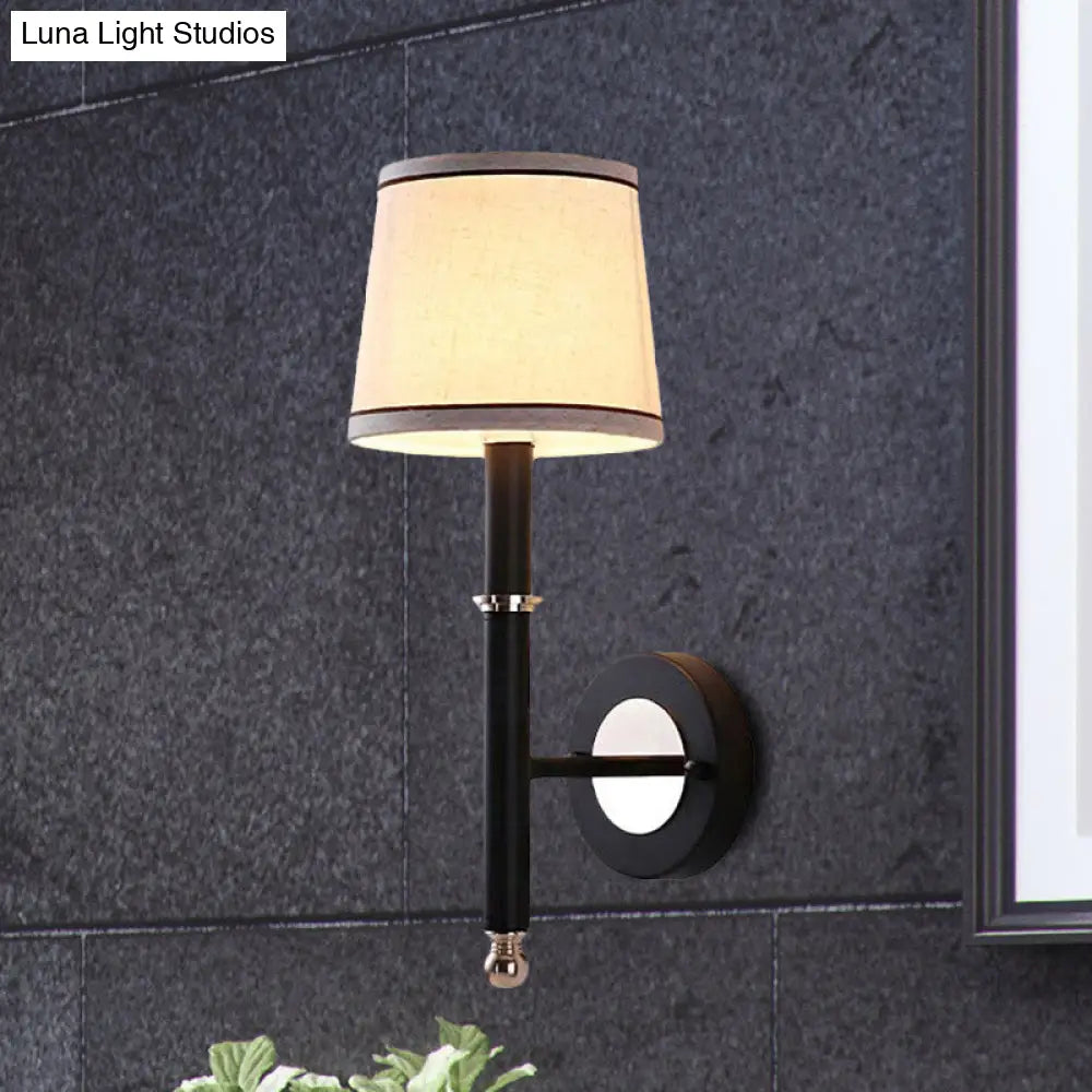 DecorBites™ Minimalist Metallic Wall Sconce Light, 1-Light, Black/Flaxen, for Bedroom - 16"/18.5" Cone Wall Mount Lighting