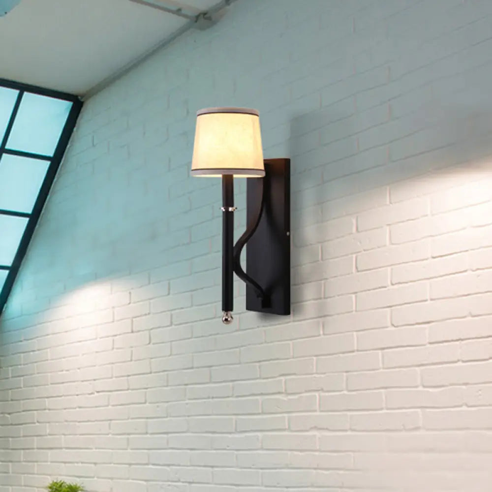 DecorBites™ Minimalist Metallic Wall Sconce Light, 1-Light, Black/Flaxen, for Bedroom - 16"/18.5" Cone Wall Mount Lighting