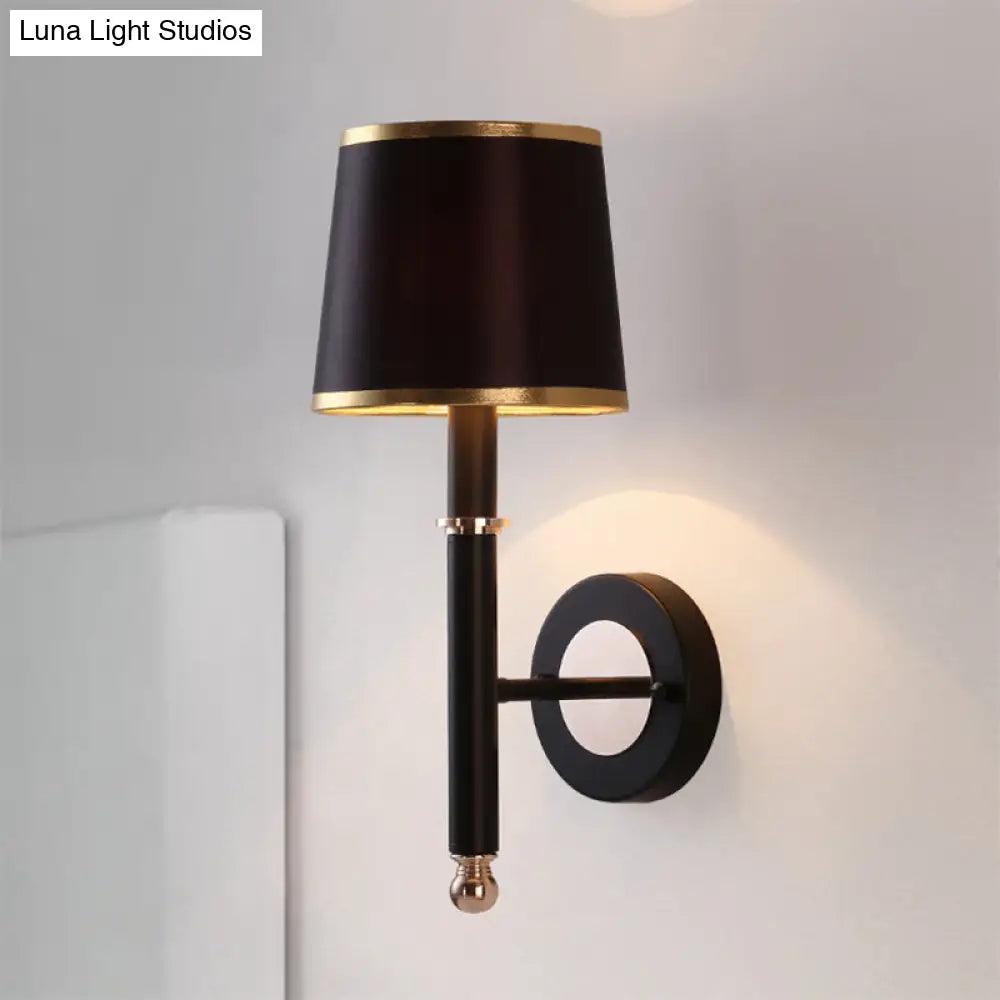 DecorBites™ Minimalist Metallic Wall Sconce Light, 1-Light, Black/Flaxen, for Bedroom - 16"/18.5" Cone Wall Mount Lighting