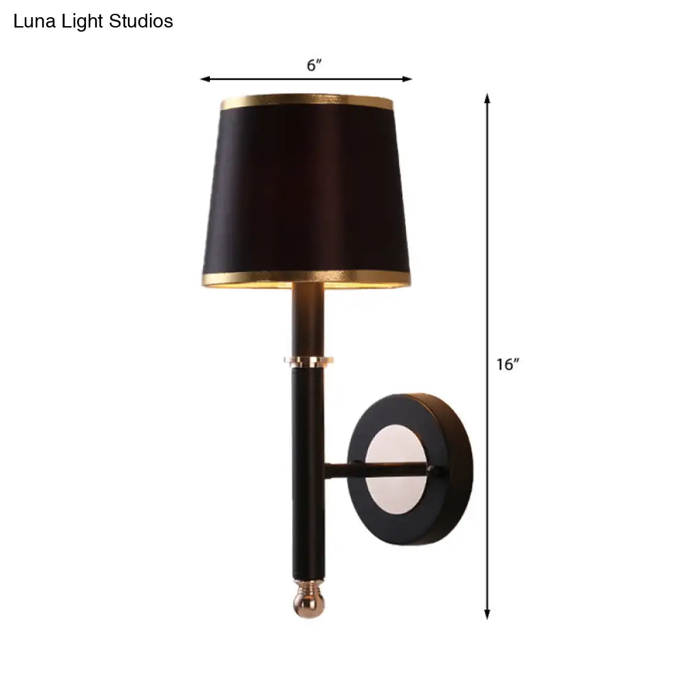 DecorBites™ Minimalist Metallic Wall Sconce Light, 1-Light, Black/Flaxen, for Bedroom - 16"/18.5" Cone Wall Mount Lighting