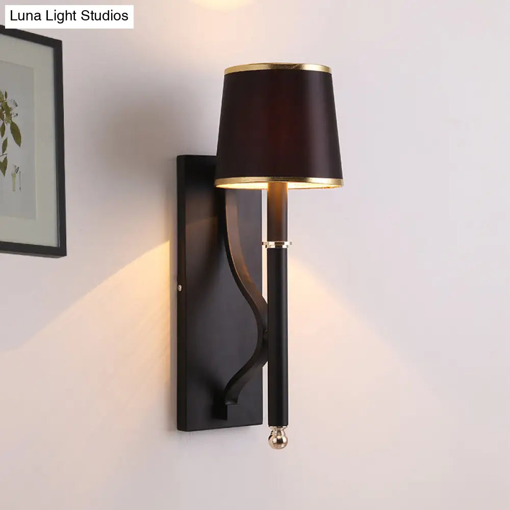 DecorBites™ Minimalist Metallic Wall Sconce Light, 1-Light, Black/Flaxen, for Bedroom - 16"/18.5" Cone Wall Mount Lighting