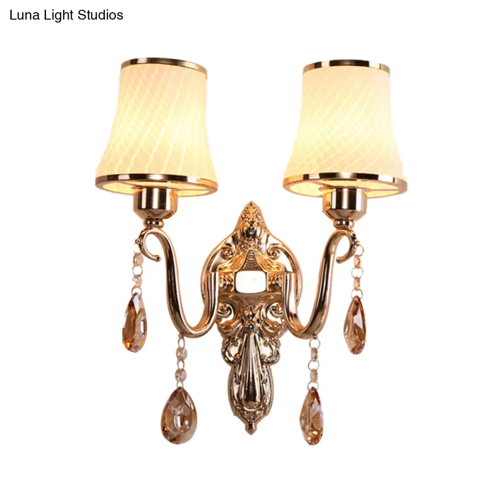 DecorBites™ Minimalist Opal Glass Brass Wall Sconce with Crystal Accents