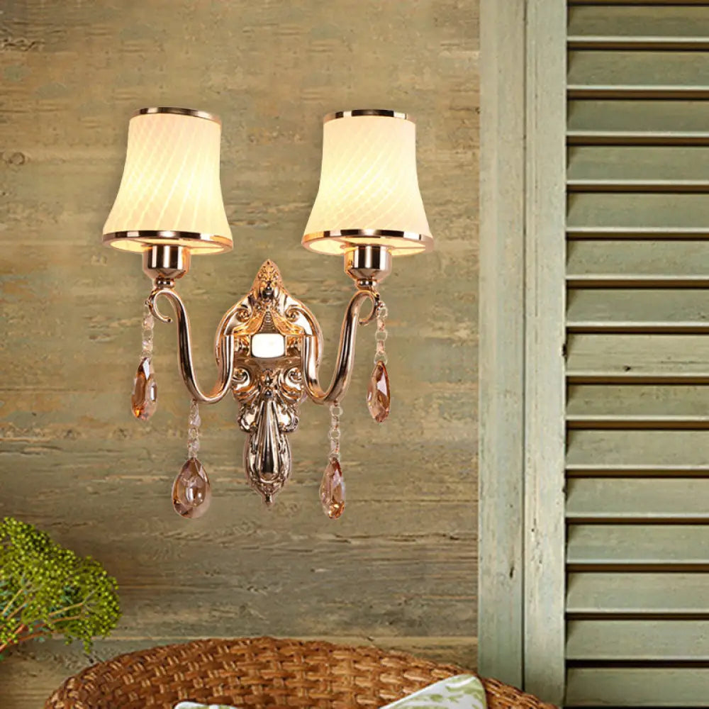 DecorBites™ Minimalist Opal Glass Brass Wall Sconce with Crystal Accents