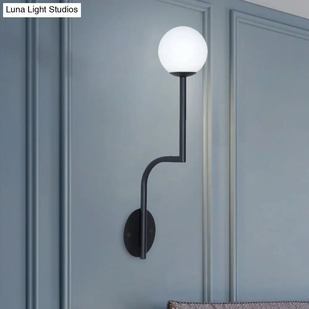 DecorBites™ Minimalist Opal Glass Wall Sconce with Long Curved Arm - Single Bulb Lamp in Black/Gold