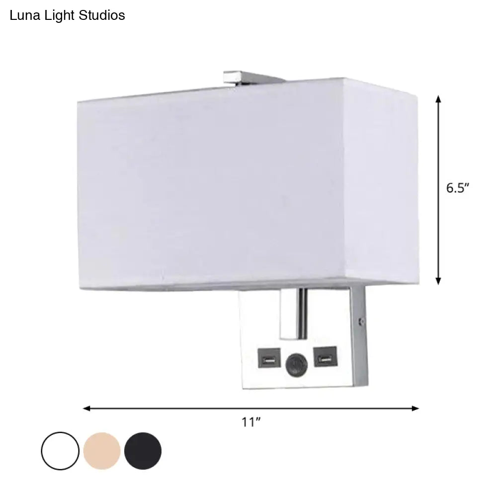 DecorBites™ Minimalist Rectangle Wall Light Kit with USB Port - Single-Bulb Beige/Black/White Fabric Lamp