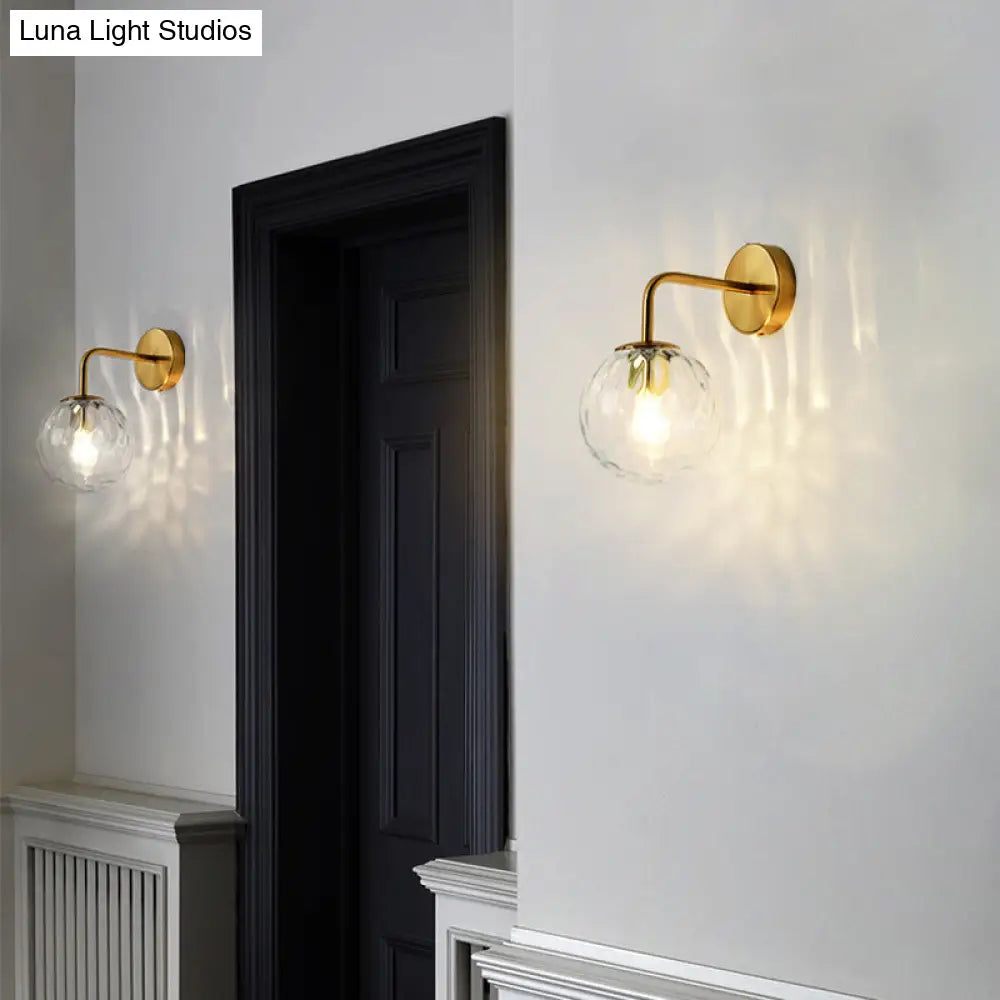 DecorBites™ Minimalist Rippled Glass Sphere Wall Lamp with Gold Sconce Lighting