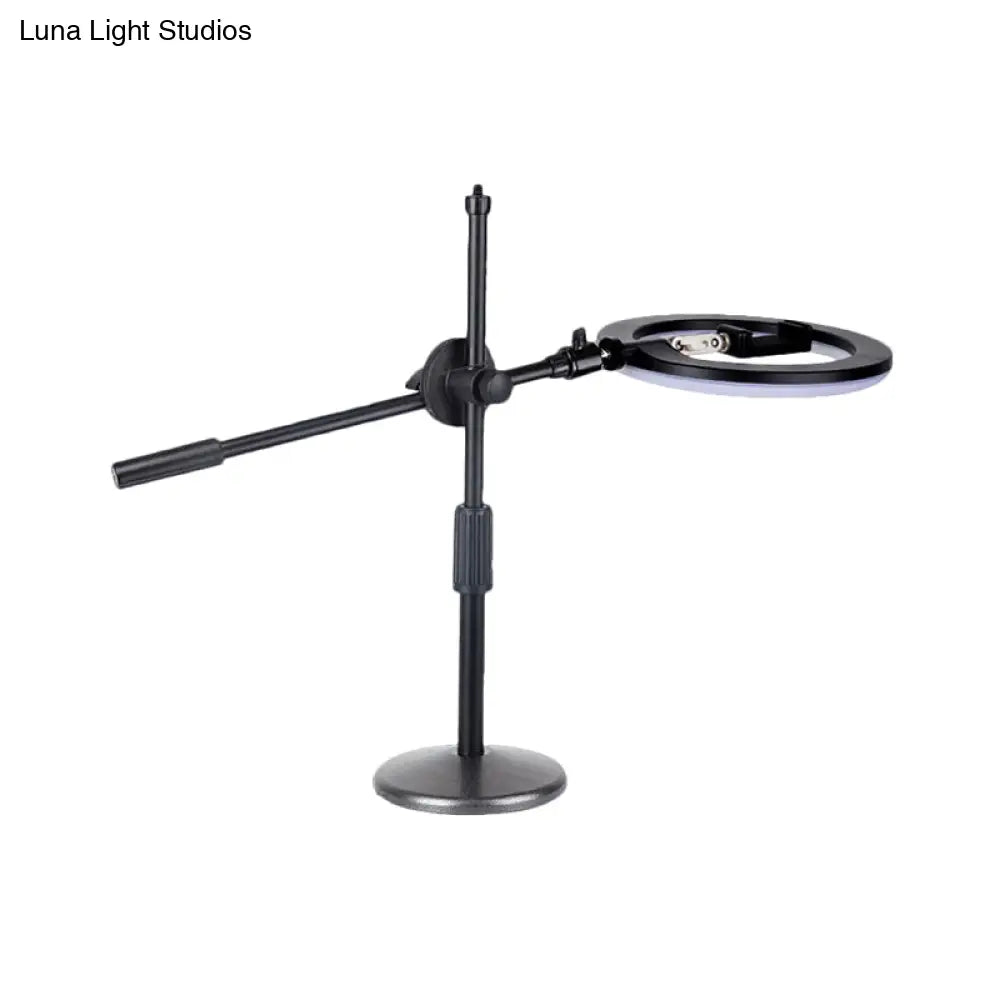 DecorBites™ Minimalist Round Iron Vanity Lighting: Black Finish LED Fill Light with Mobile Phone Holder