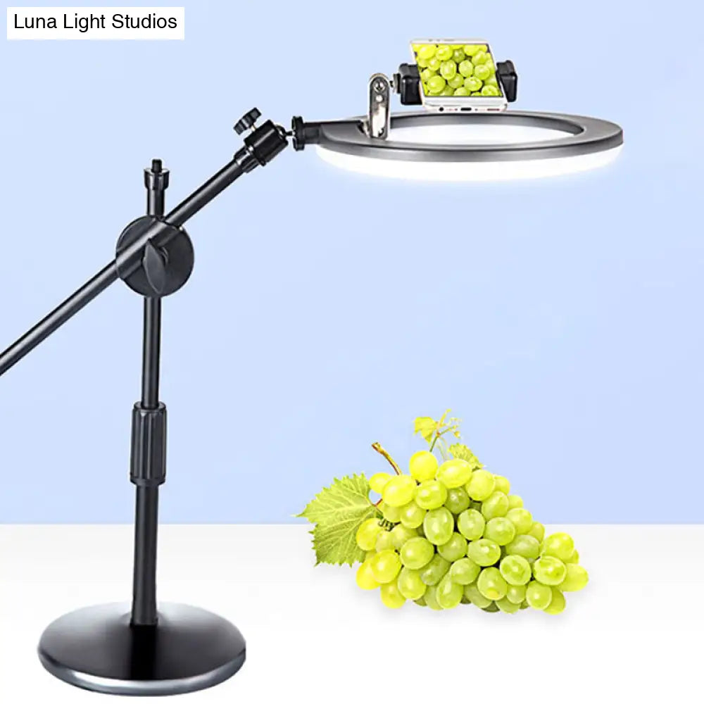 DecorBites™ Minimalist Round Iron Vanity Lighting: Black Finish LED Fill Light with Mobile Phone Holder