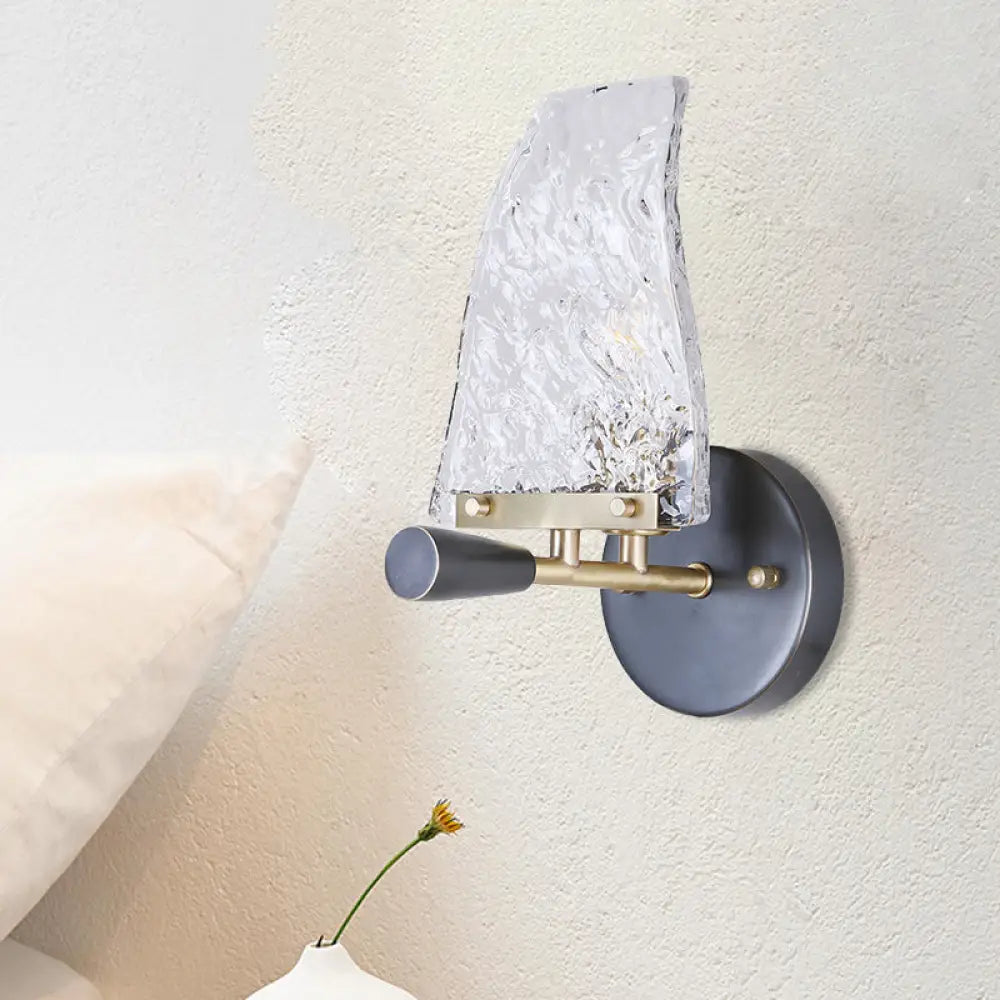 DecorBites™ Minimalist Sail Ship Glass Wall Light - Textured, Novelty Design, 1 Bulb Black Sconce for Bedrooms