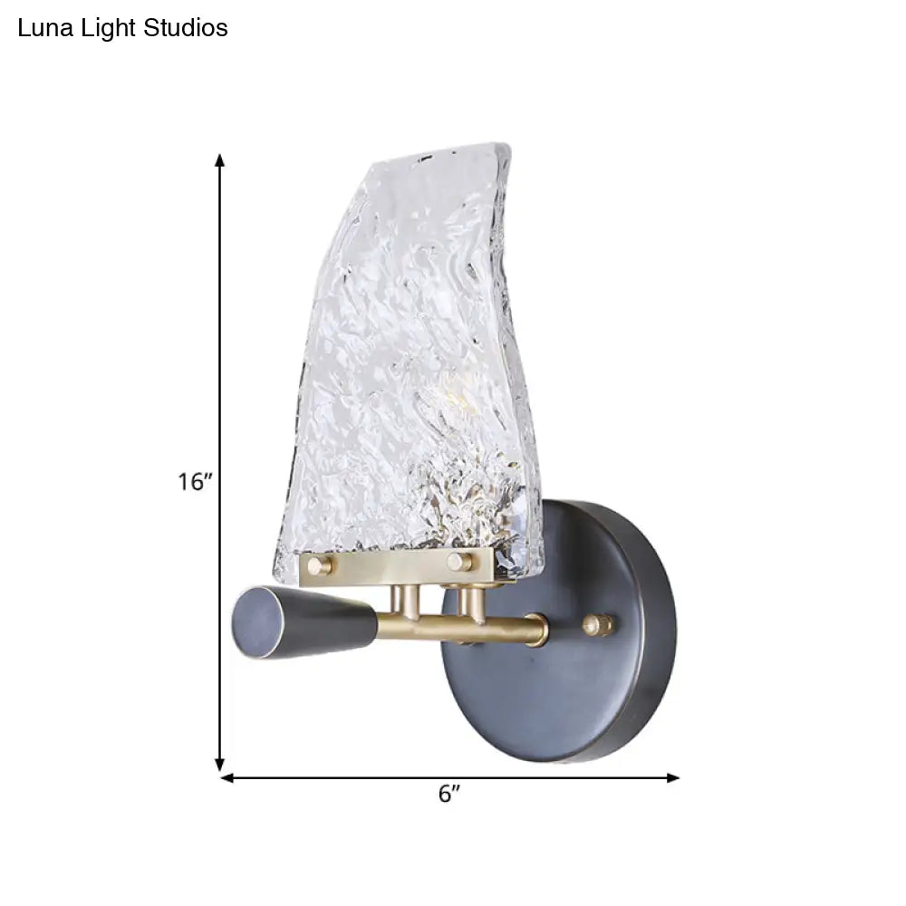 DecorBites™ Minimalist Sail Ship Glass Wall Light - Textured, Novelty Design, 1 Bulb Black Sconce for Bedrooms