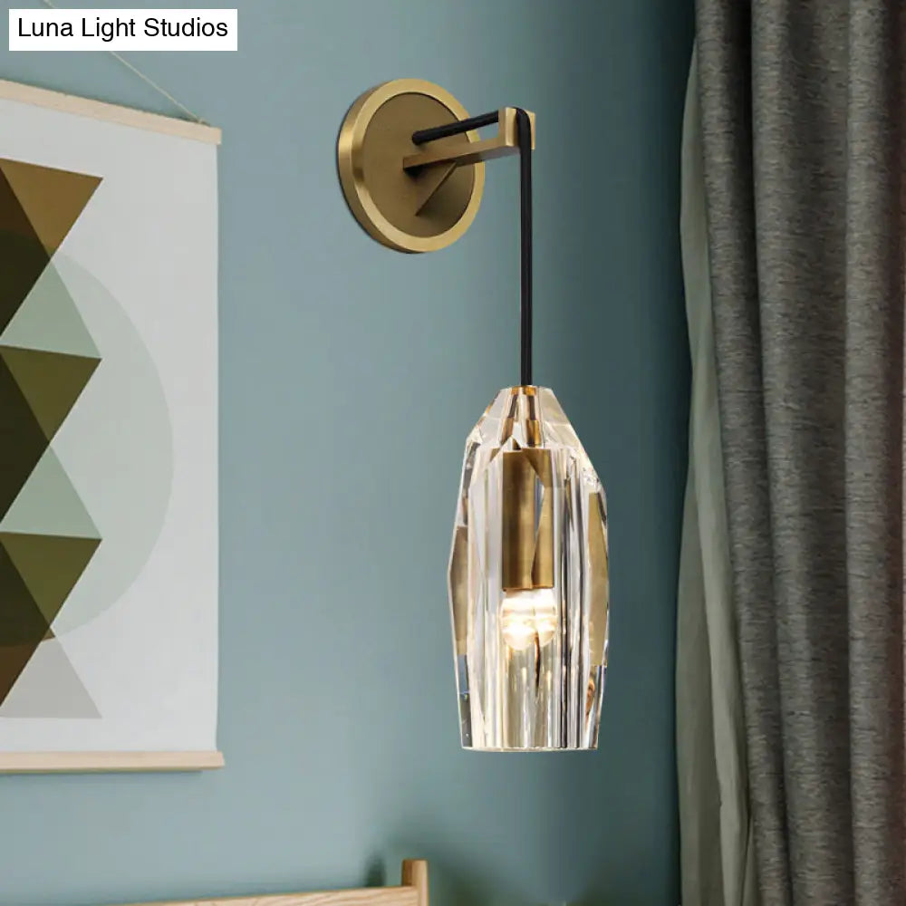 DecorBites™ Minimalist Single Light Brass Wall Mounted Sconce Lamp with Clear Crystal Facets