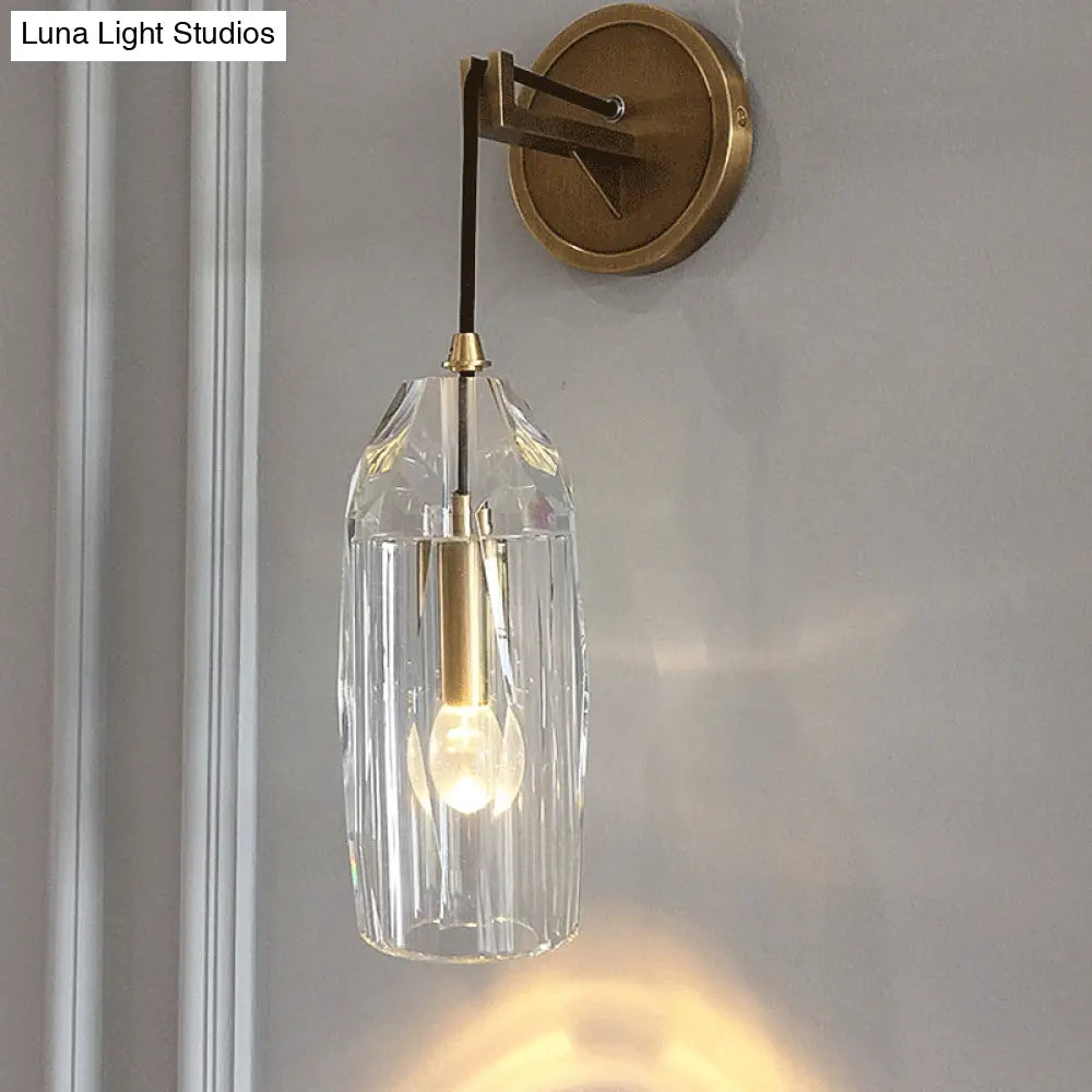 DecorBites™ Minimalist Single Light Brass Wall Mounted Sconce Lamp with Clear Crystal Facets