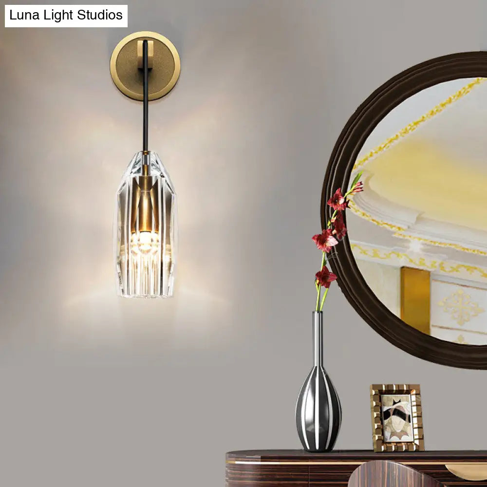 DecorBites™ Minimalist Single Light Brass Wall Mounted Sconce Lamp with Clear Crystal Facets