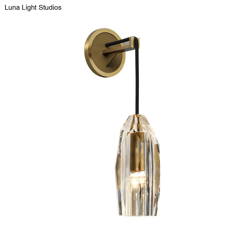 DecorBites™ Minimalist Single Light Brass Wall Mounted Sconce Lamp with Clear Crystal Facets