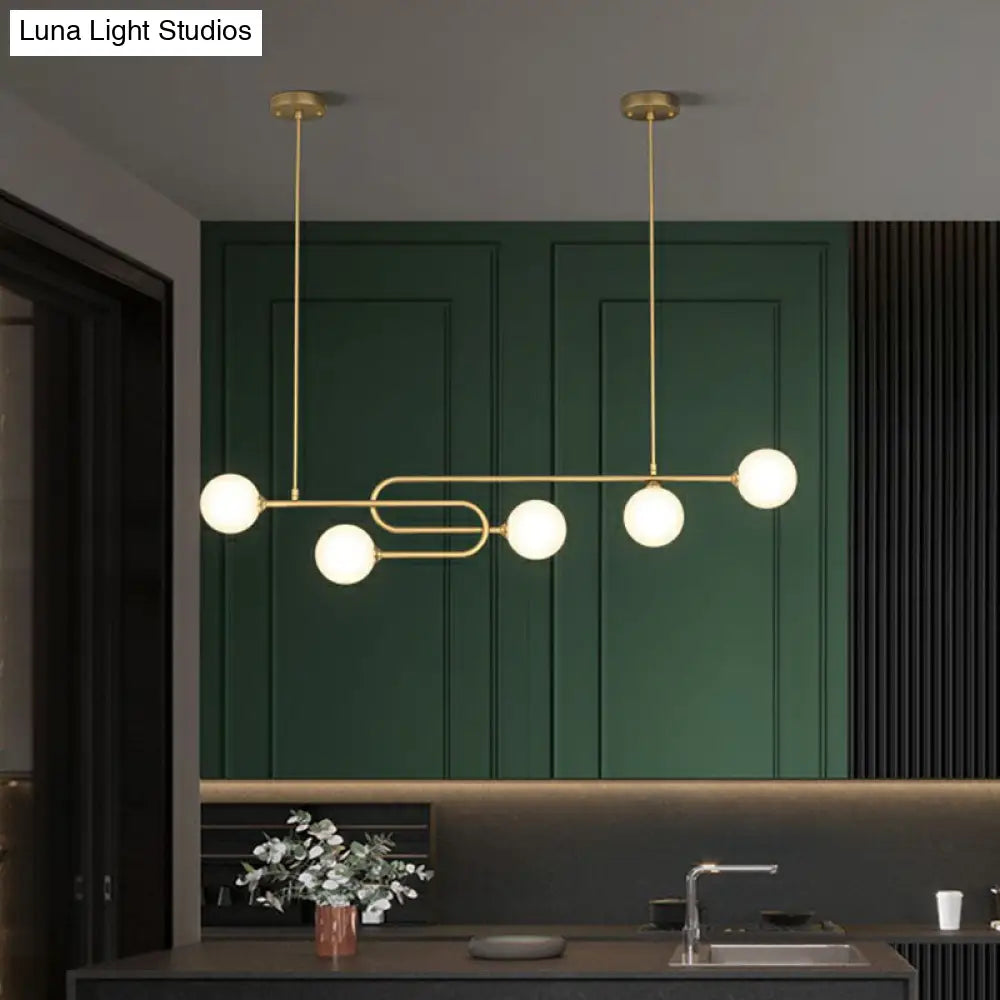 DecorBites™ Minimalist U-Shaped Gold Metal Suspension Light with Milky Glass Shade for Dining Room Island