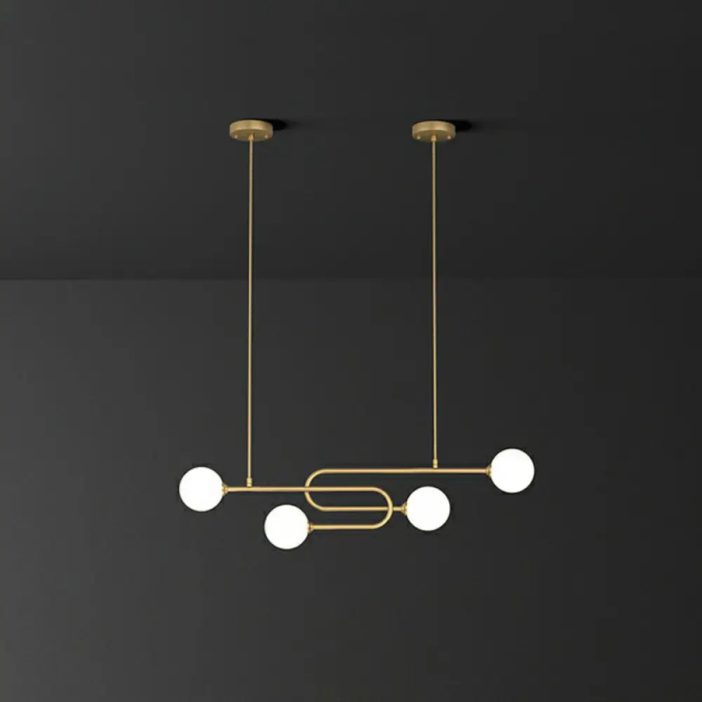 DecorBites™ Minimalist U-Shaped Gold Metal Suspension Light with Milky Glass Shade for Dining Room Island