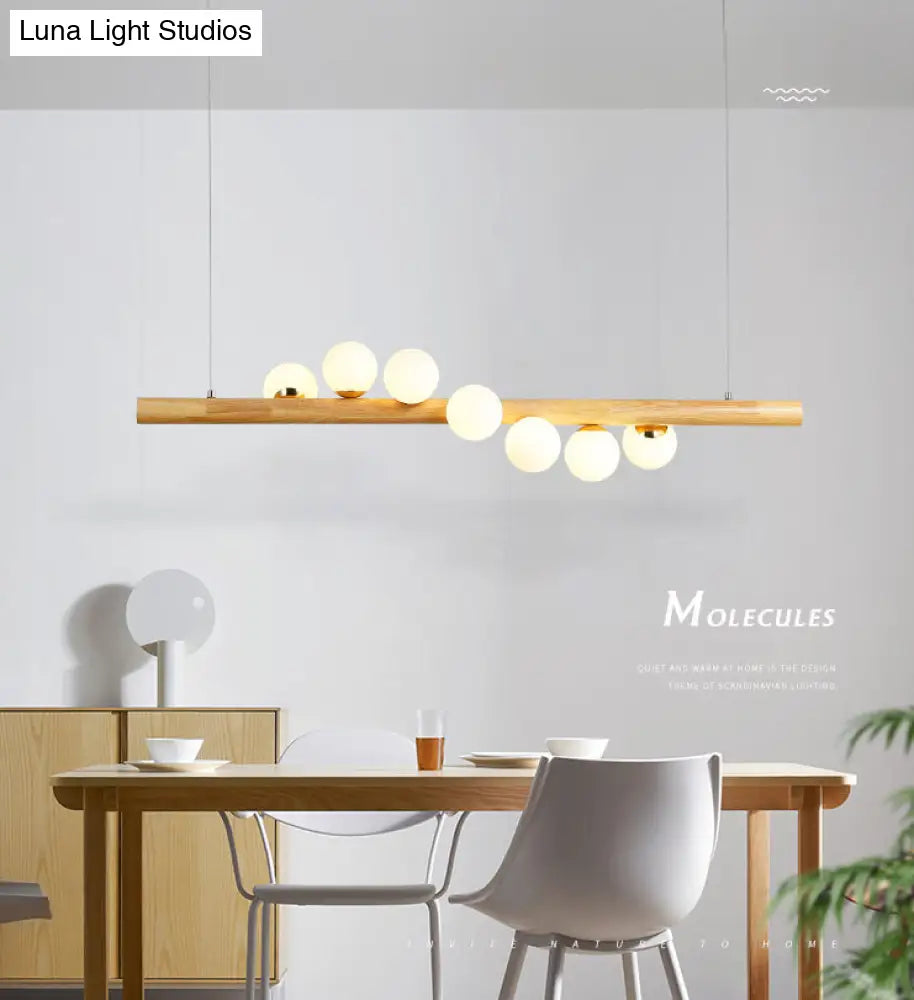DecorBites™ Minimalist Wooden Island Pendant with Glass Sphere for Living Room Ceiling Lighting