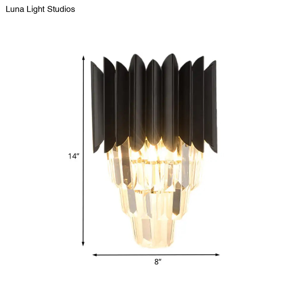 DecorBites™ Minimalistic 2-Head Wall Lighting for Bedroom with Crystal Tiered Shade in Black