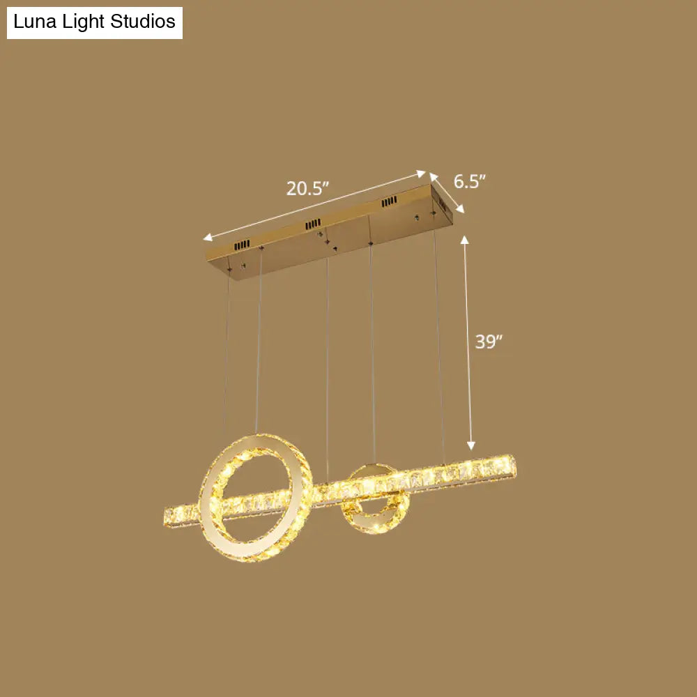 DecorBites™ Minimalistic LED Pendant Lighting Fixture with Beveled Cut Crystal Linear and Ring Hanging Design - Clear
