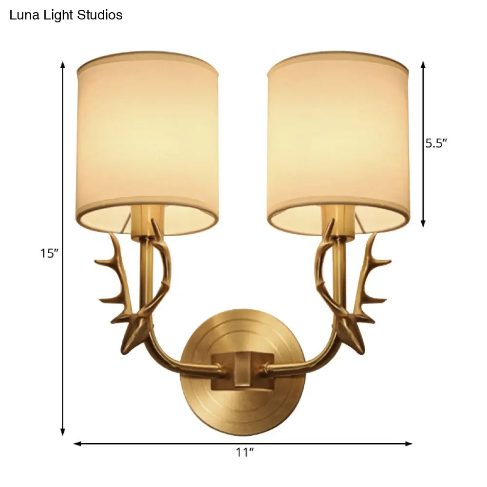 DecorBites™ Modern 1/2 Lights Wall Sconce with Fabric Shade - Black/Gold Cylinder Wall Mount Fixture featuring Metal Antler