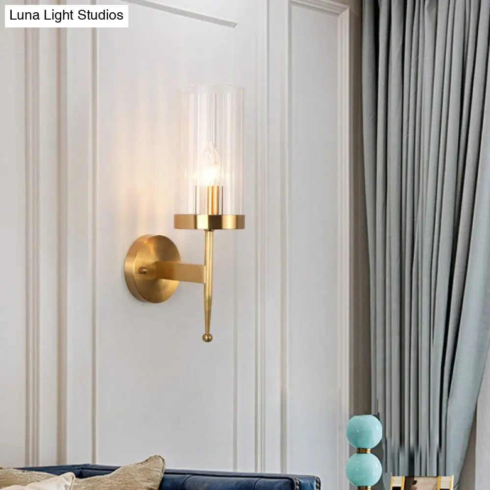 DecorBites™ Modern 1-Head Fluted Glass Wall Lamp with Gold Finish - Perfect for Living Room