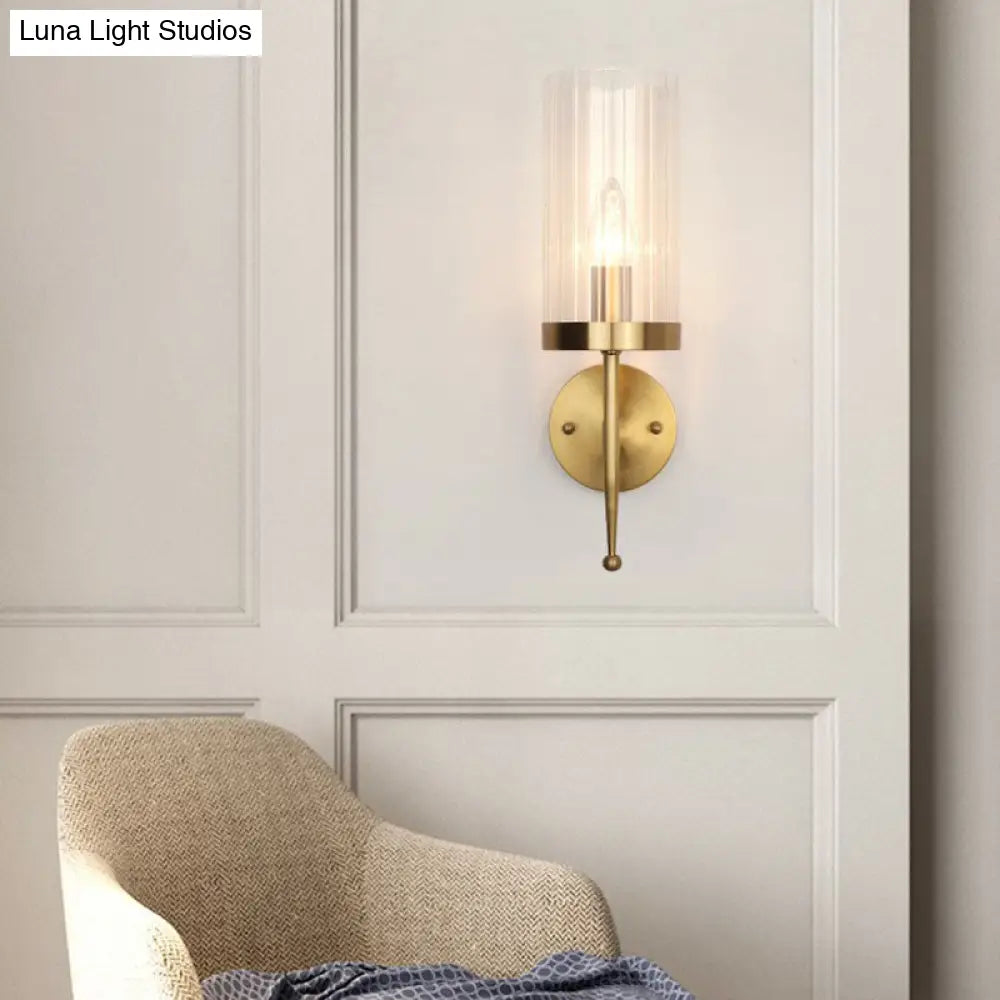 DecorBites™ Modern 1-Head Fluted Glass Wall Lamp with Gold Finish - Perfect for Living Room