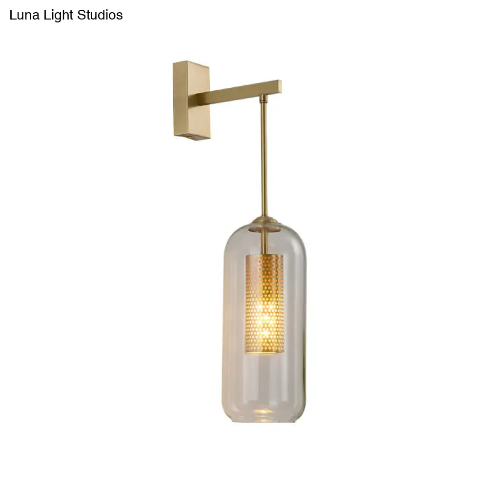 DecorBites™ Modern 1-Head Gold Wall Mount Light for Bedside - Clear Glass Capsule Sconce Fixture