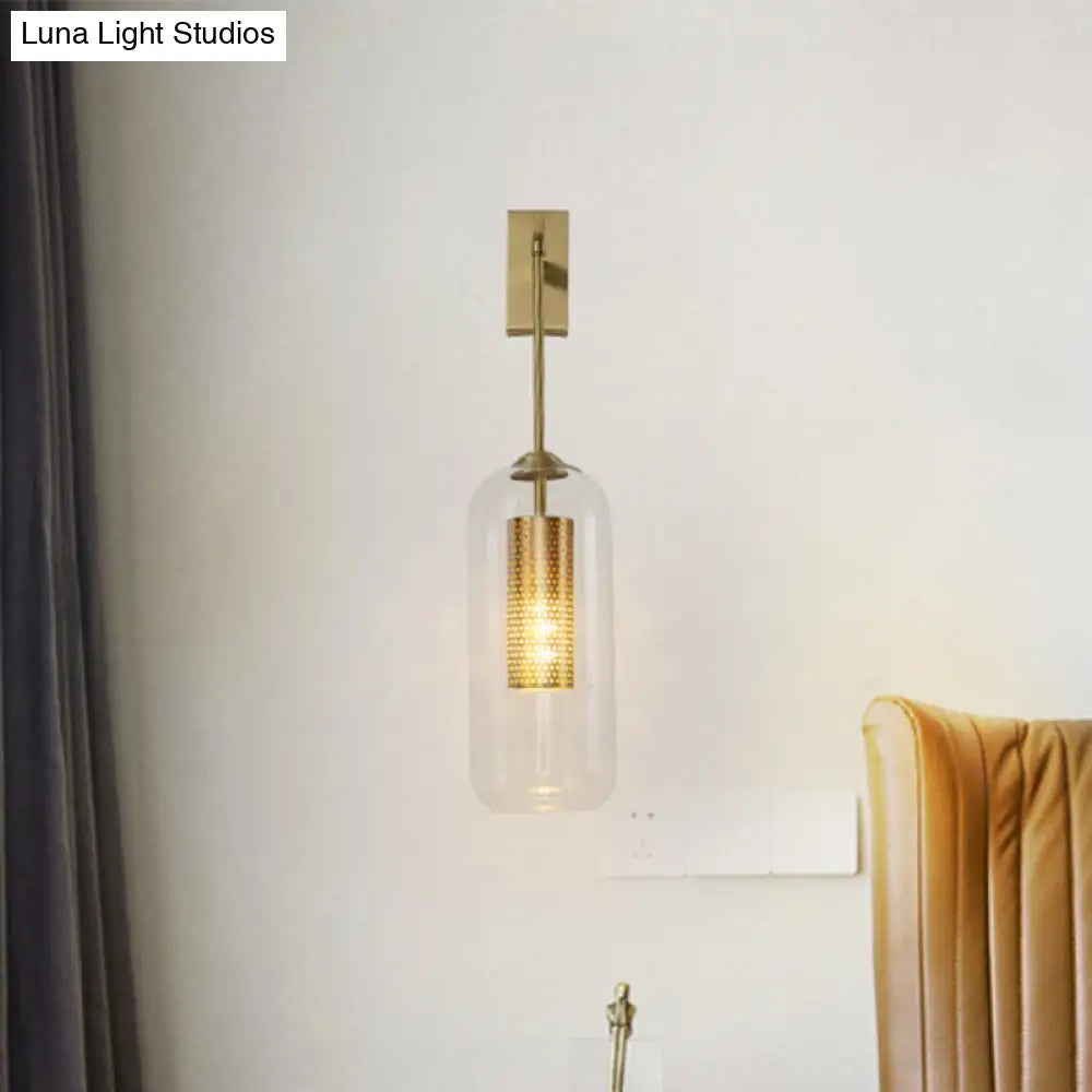 DecorBites™ Modern 1-Head Gold Wall Mount Light for Bedside - Clear Glass Capsule Sconce Fixture